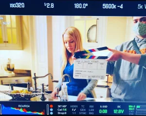 Actor Leslie Mills and Carter Rutledge on set of “A Good Mother”